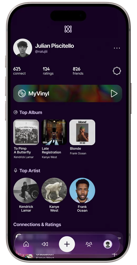 Schermata Profile di auuux: MyVinyl, Top Album e Top Artist
